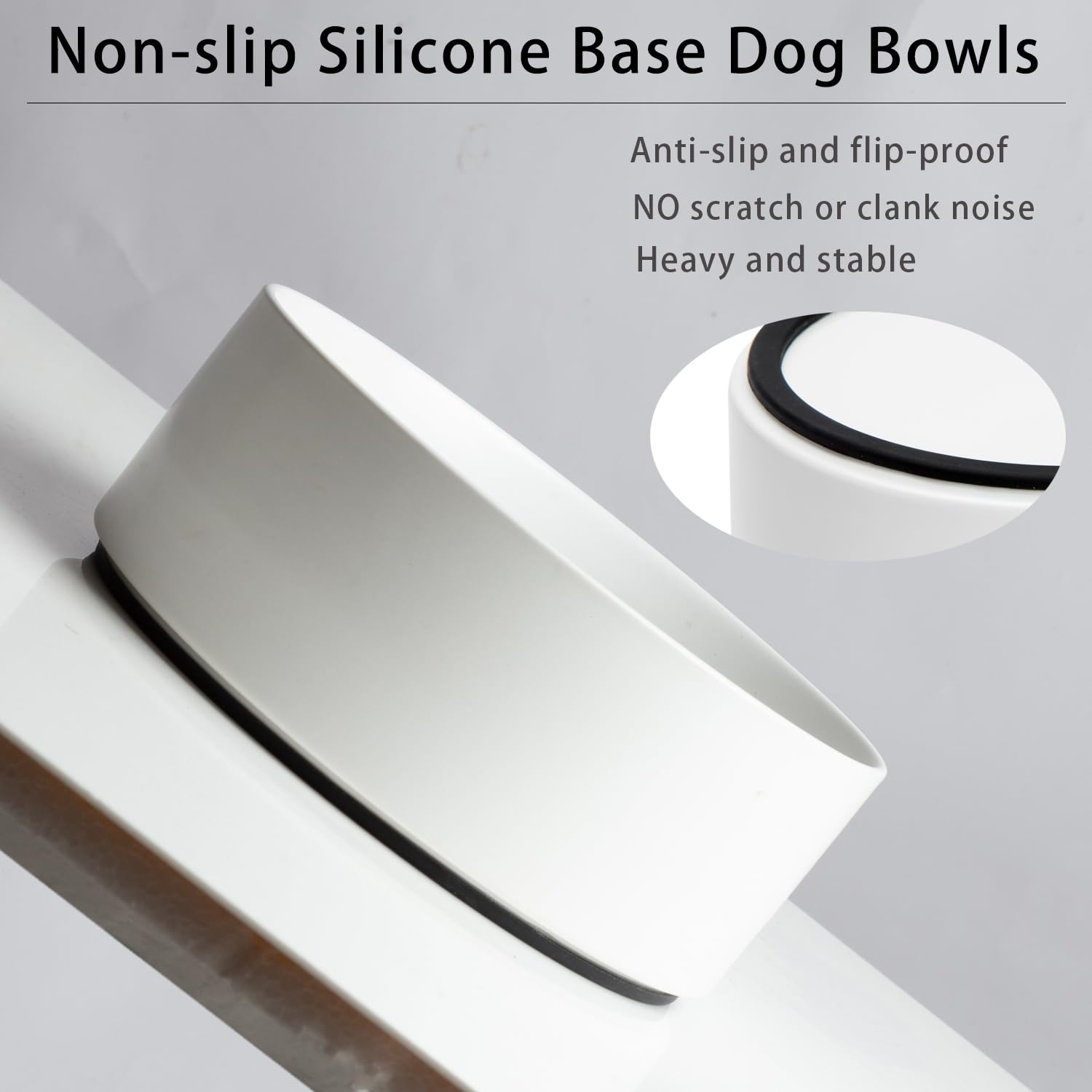 Non-Slip Ceramic Dog Bowl with Silicone Base - 8 Inch Large Spill-Proof Pet Food and Water Dish for Medium & Large Breed Dogs - Microwave Safe White Dog Feeder - Perfect for Messy Eaters and Active Pets at Home or Travel