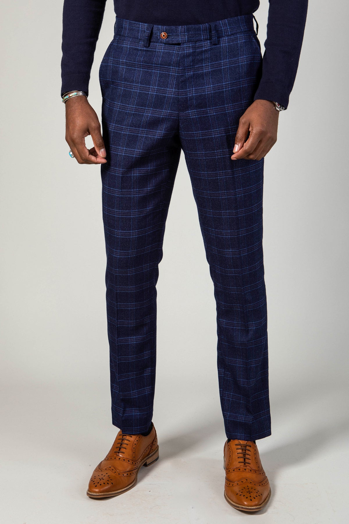 CHIGWELL Blue Tweed Check Three Piece Suit for Men | Classic Formal Business Attire | Perfect for Weddings, Office & Special Occasions