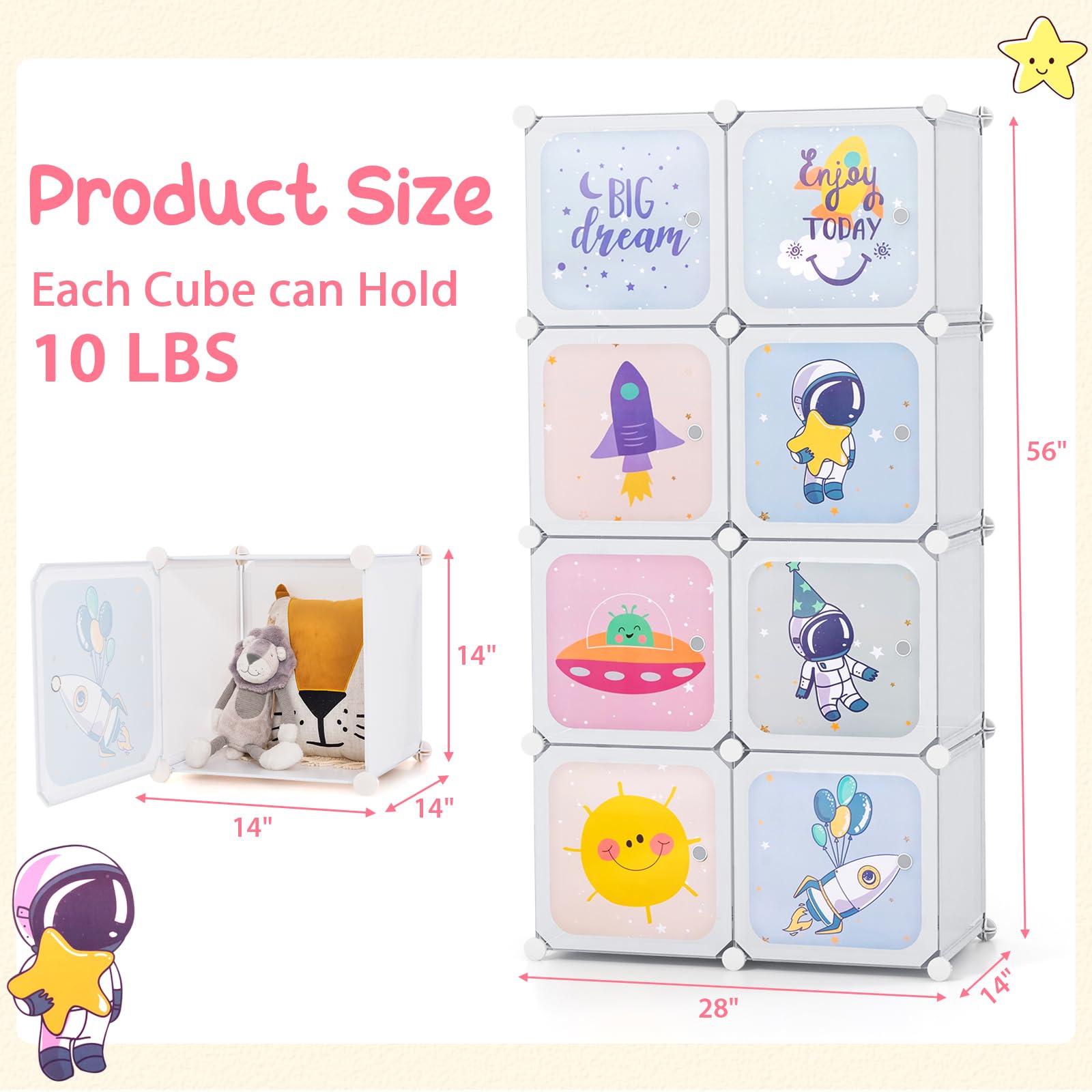 INFANS Kids Wardrobe & Closet Organizer - Portable Baby Dresser with 12 Storage Cubes & 2 Hanging Sections for Nursery, Bedroom - White Children's Clothes Storage Cabinet (Perfect for Small Spaces & Shared Kids Rooms)
