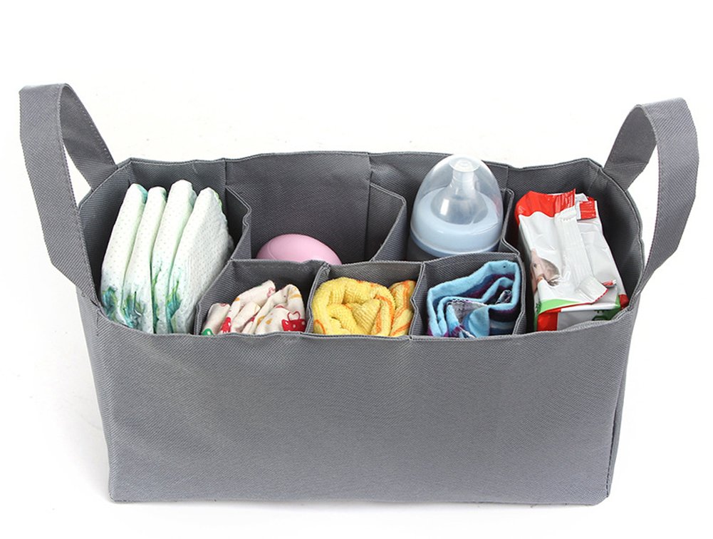 Ecokaki(TM) Baby Diaper Bag Organizer with 7 Pockets - Portable Travel Changing Bag for Newborn & Toddler - Grey - Perfect for Moms on the Go, Daycare & Family Outings