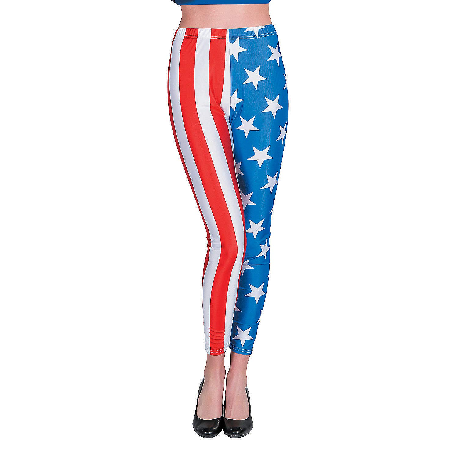 Patriotic American Flag Leggings for Women - 4th of July Costume Accessories & Party Apparel - Comfortable & Stretchy Independence Day Outfit for Festive Celebrations, Parades & BBQ Parties