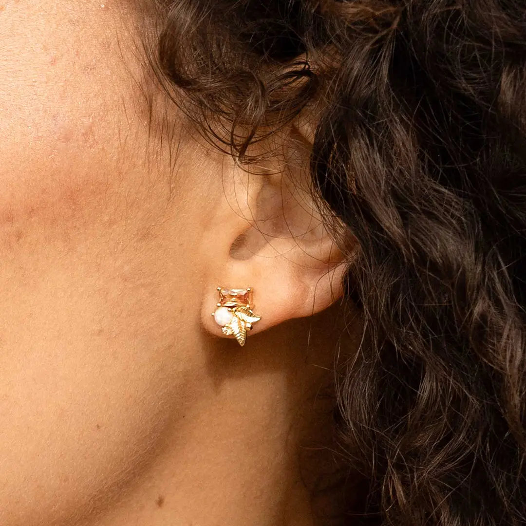 Abundance Leaf Stud Earrings - Dainty Gold Leaf Earrings for Women - Perfect for Everyday Wear & Boho Style Outfits