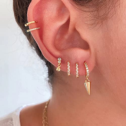 KesaPlan 14K Gold Plated 925 Sterling Silver Huggie Hoop and Stud Earrings Set - Cartilage Piercing Earrings for Women & Men - Perfect for Everyday Wear, Parties and Gifts