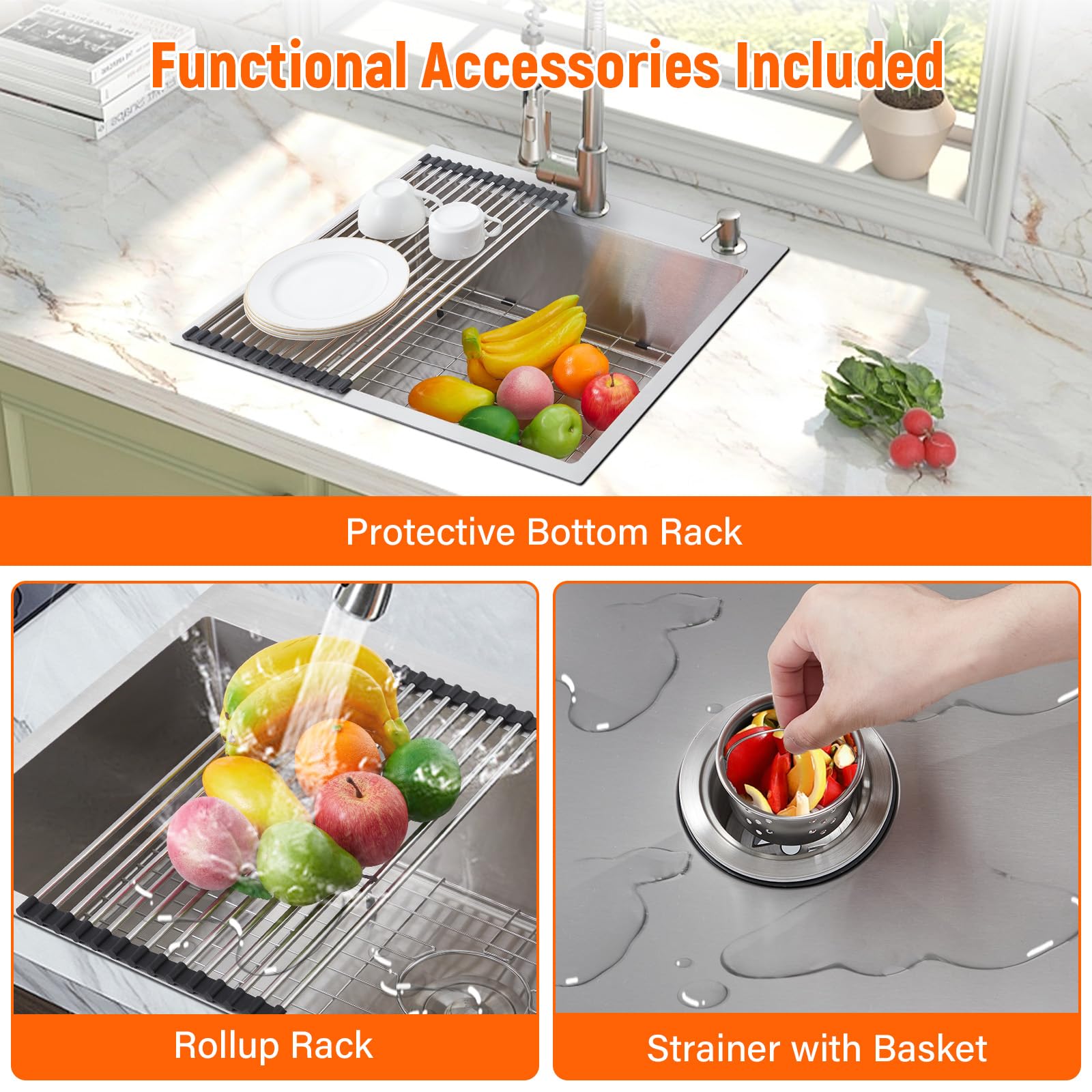 25 x 22 Inch Stainless Steel Topmount Single Bowl Kitchen Sink - Drop In Deep Basin for Home, RV, Prep Kitchen & Bar | Durable & Easy to Clean for Daily Cooking & Dishwashing