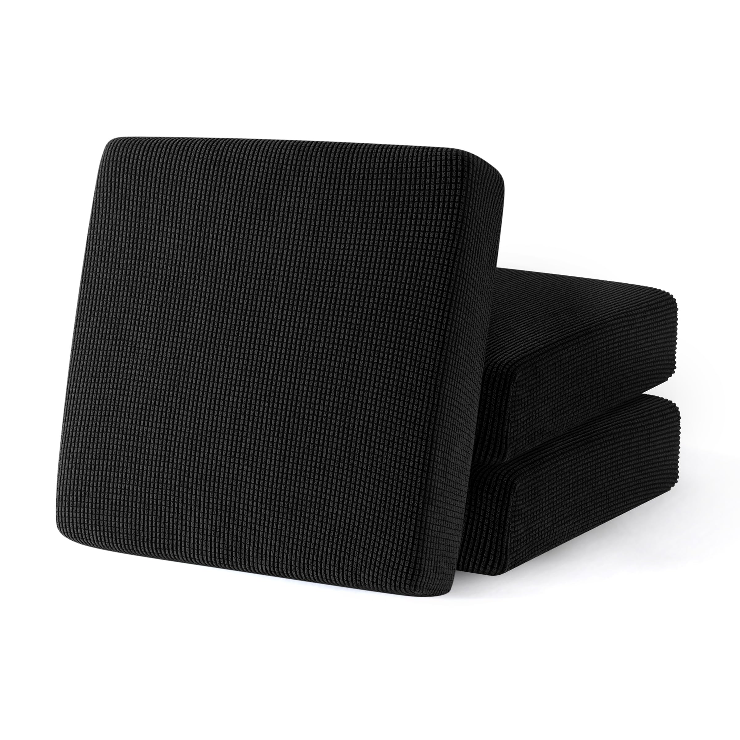 SUBRTEX Stretch Cushion Covers - 3 Pack Black Spandex Elastic Slipcovers for Couch, Sofa, Loveseat, RV & Chair Seats - Soft Furniture Protector for Home, Office & Travel Use