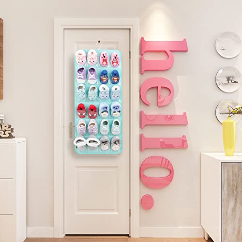 PACMAXI Over The Door Hanging Baby Shoe Organizer - Holds 12 Pairs of Boys & Girls Shoes, Felt Material in Mint Green - Perfect for Nursery, Closet & Small Space Organization