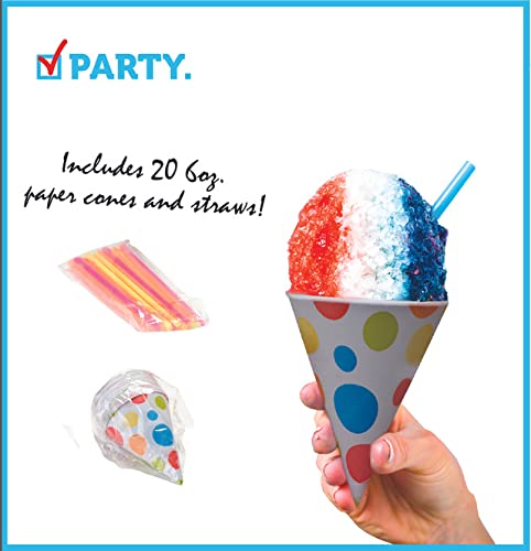 Courant Red Snow Cone Machine - Countertop Shaved Ice Maker for Desserts, Birthday Parties & Summer Treats | Includes Cones for Easy Serving | Perfect for Home, Cafes & Outdoor Events
