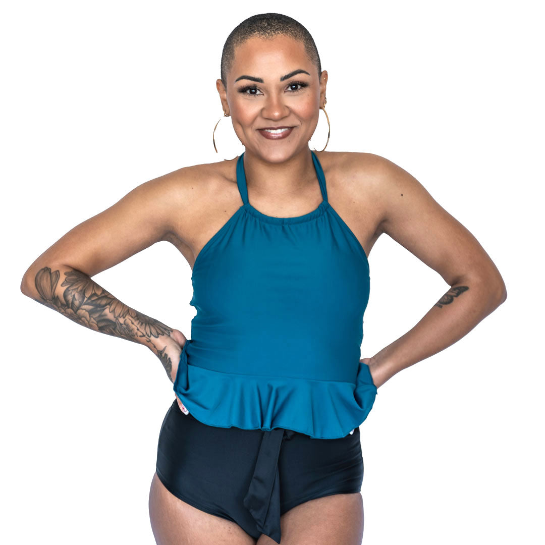High Neck Peplum Tankini Top for Women - Flattering Swimwear with Adjustable Straps & UPF 50+ Protection - Perfect for Beach, Pool & Summer Vacations