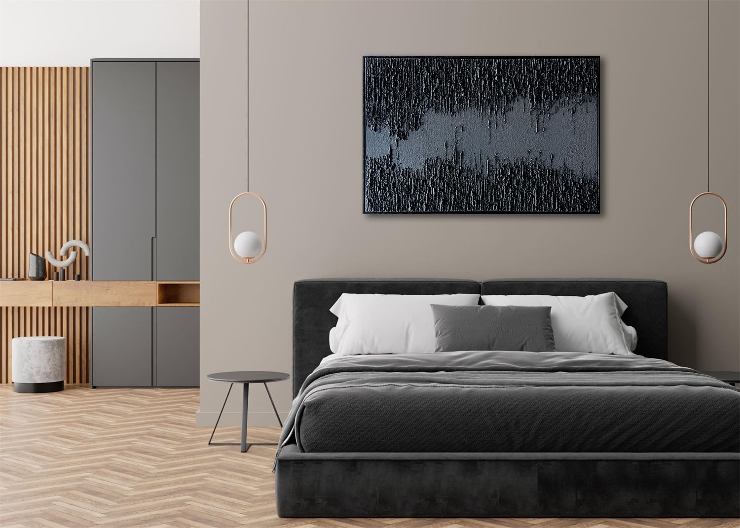 Framed Black Canvas Wall Art - Modern Abstract Oil Painting with Relief Texture - Elegant Home Decor for Living Room, Bedroom & Office - Perfect for Wall Decor & Interior Design