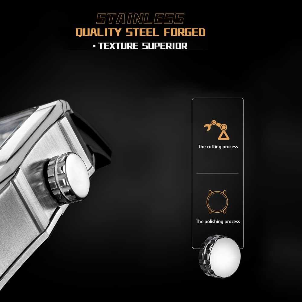 Premium AESOP Skeleton Tourbillon Watch for Men - Tonneau Mechanical Hand-Wind Wristwatch with Carbon Fiber Bezel, Stainless Steel Case & Hardlex Crystal | Waterproof, Luminous, Sporty Design with Comfortable Rubber Strap (Model 7035) - Perfect for Business Meetings, Formal Events & Luxury Fashion Statements