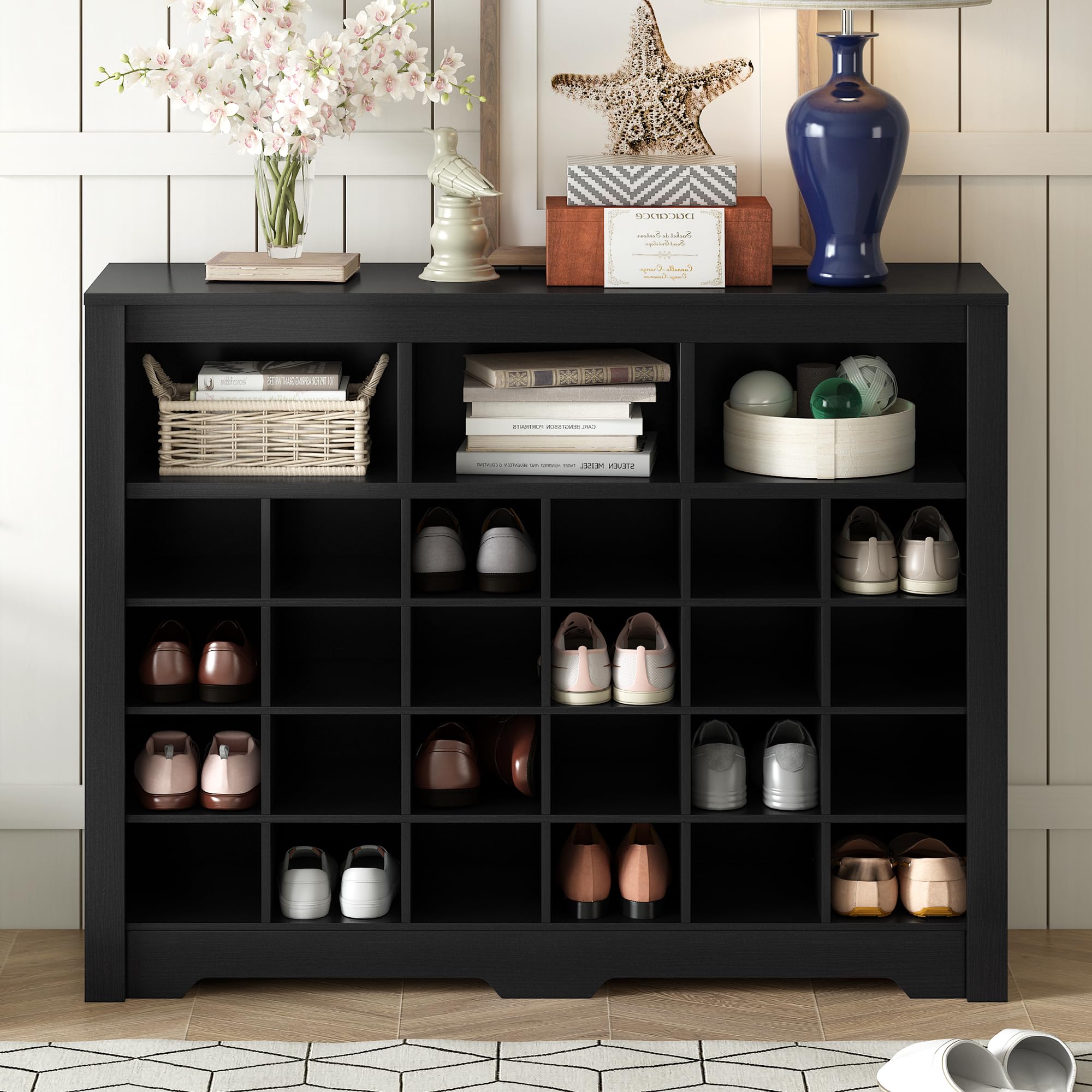 P PURLOVE Modern Shoe Storage Cabinet with Curved Base - Entryway Hallway Organizer for Shoes, Boots & Accessories | Space-Saving Storage Solution for Bedroom, Living Room & Small Spaces