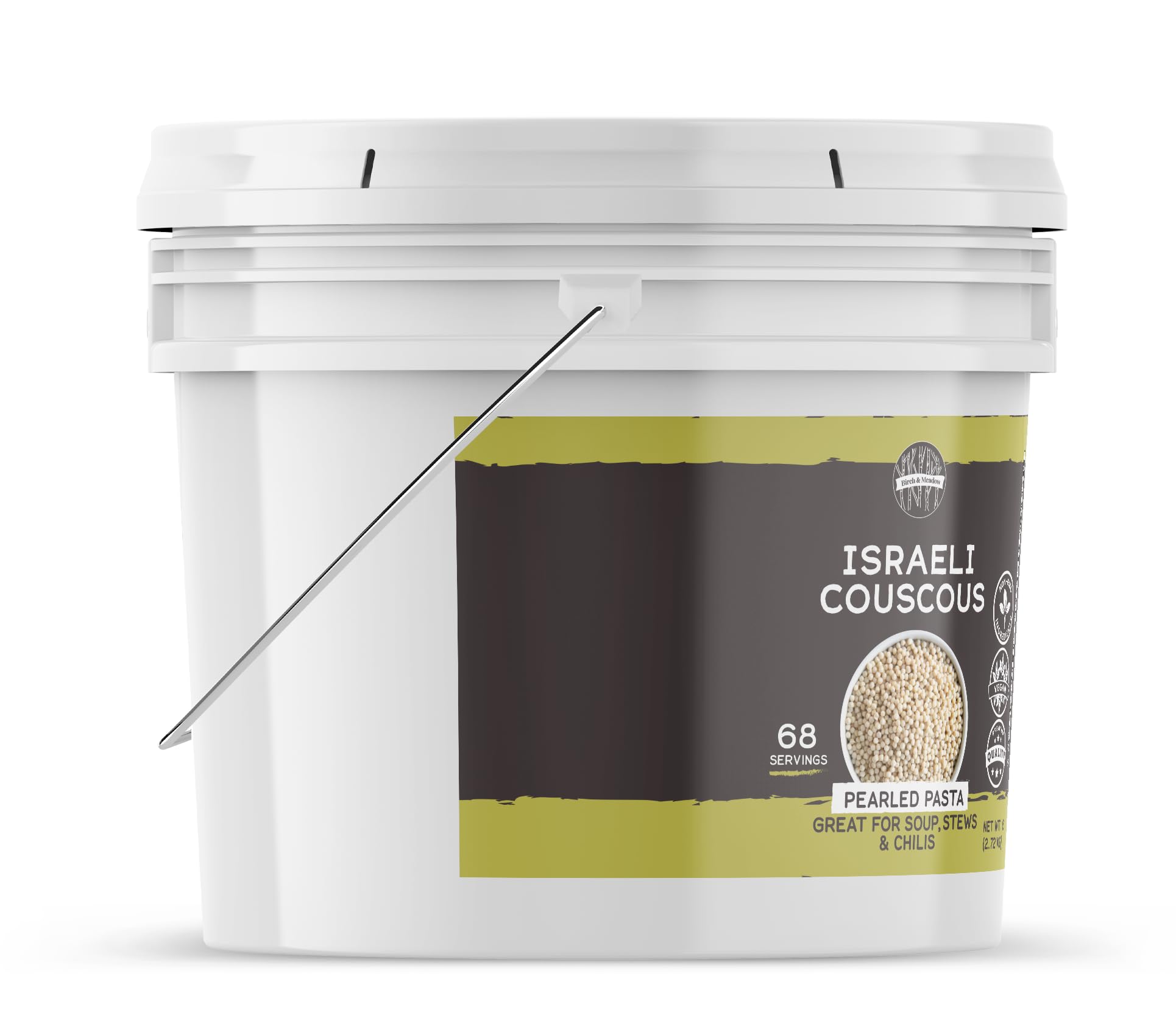 Premium Israeli Couscous 1 Gallon - Non-GMO, Kosher Certified for Salads, Soups & Mediterranean Dishes | Bulk Pantry Staple for Meal Prep & Healthy Cooking