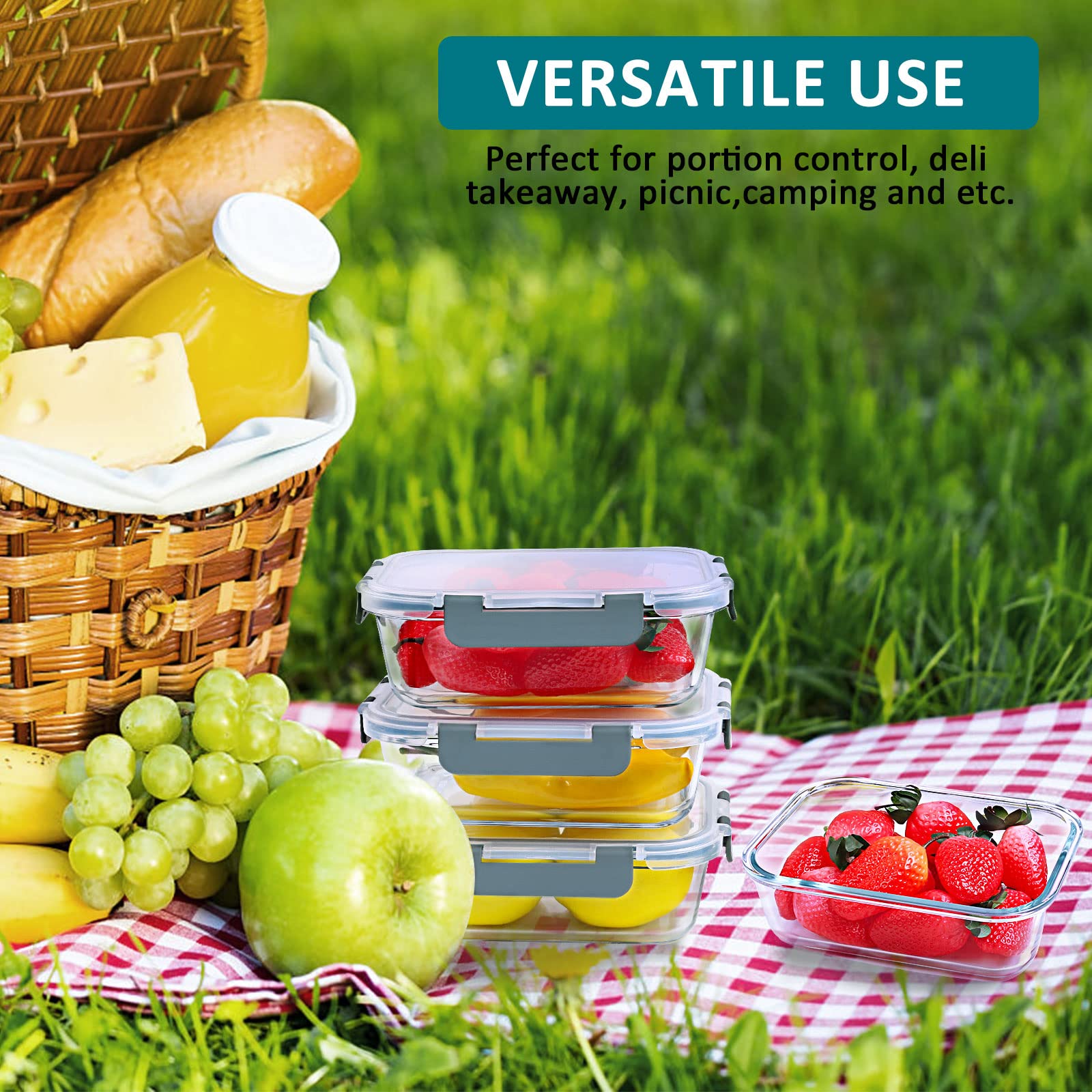 5-Pack 30 Oz Glass Meal Prep Containers with Snap Locking Lids - Airtight Food Storage Containers for Lunch, Microwave, Oven, Freezer & Dishwasher Safe - Ideal for Meal Prepping, Leftovers & Office Lunches