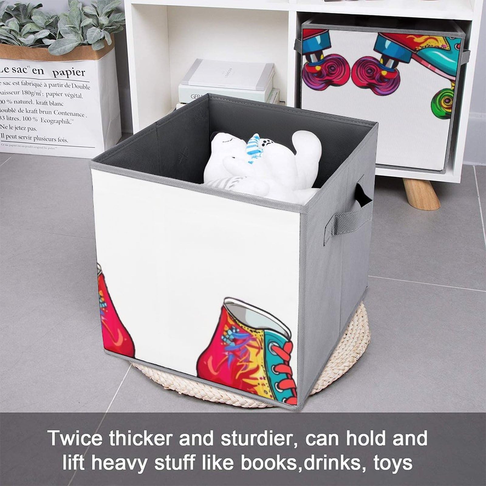 6-Pack Colorful Roller Skates Collapsible Storage Bins with Handles - Large Closet Organizer, Clothing Storage Boxes for Home, Office & Kids Room Organization