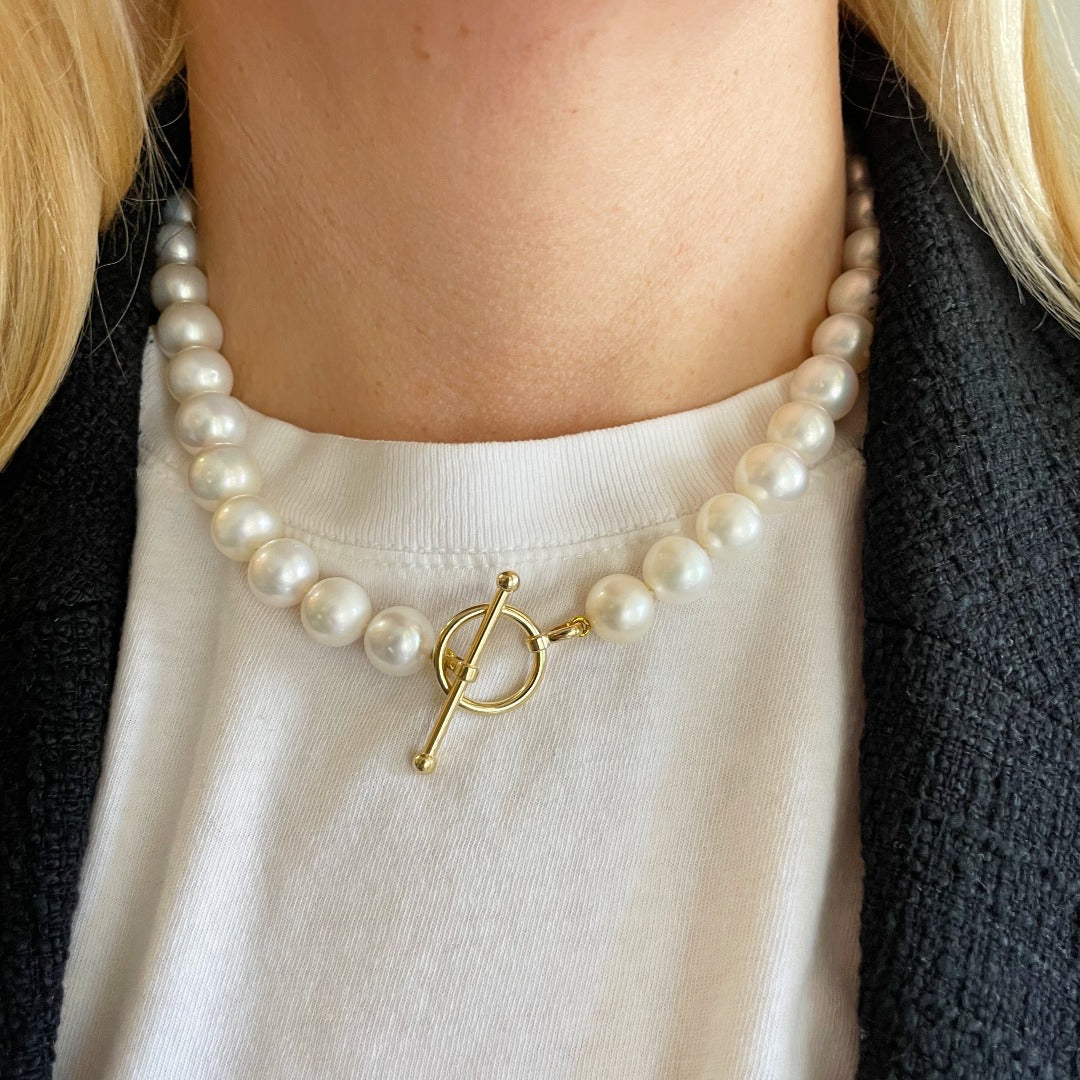 11-12mm Freshwater Pearl 14K Gold Toggle Clasp Necklace for Women - Elegant Jewelry Gift for Birthday, Anniversary & Special Occasions