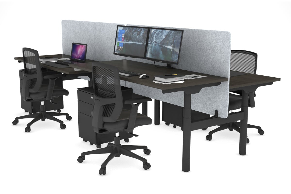 Flexi Premium Height Adjustable 4-Person H Bench Workstation - Black Frame [1200L x 700W] - Ideal for Office, Coworking Space & Home Office Setup