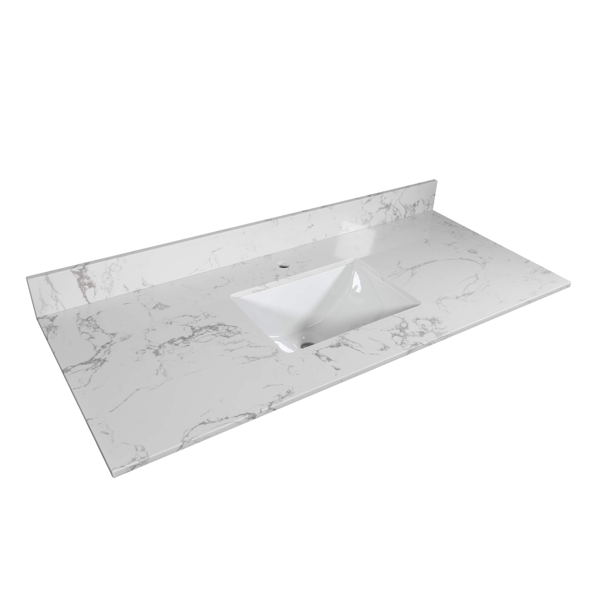 Premium White Marble Vanity Top with Ceramic Sink - 1/3 Hole Bathroom Sink Countertop with Backsplash, No Cabinet Included (43