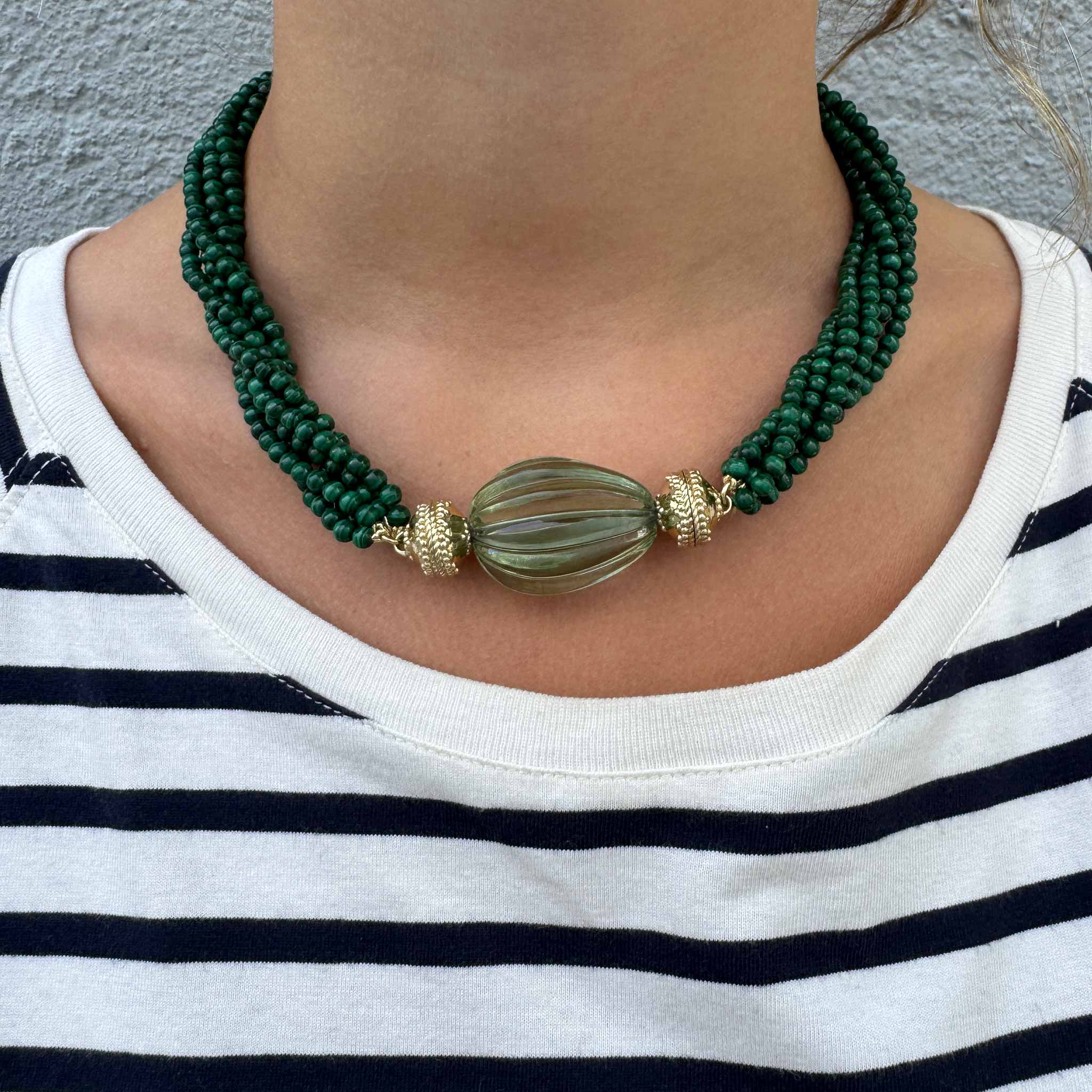 Clara Williams Victoire 4mm Malachite Multi Strand Beaded Necklace for Women - Elegant Green Stone Jewelry Gift for Birthday, Anniversary & Special Occasions