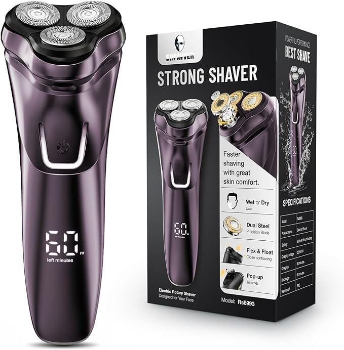 SHPAVVER Electric Razor for Men - Rechargeable Wet/Dry Shaver with Pop-Up Trimmer, Waterproof Cordless Men's Shaver (Purple) - Perfect for Travel, Gym & Daily Grooming