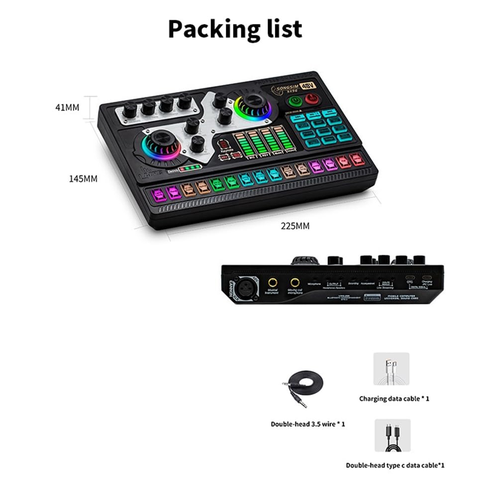 JUFUM SX96 Professional 48V Phantom Power Sound Card - Metal & Plastic Portable Audio Mixer for Outdoor Singing, Home Karaoke, Live Streaming & Podcasting