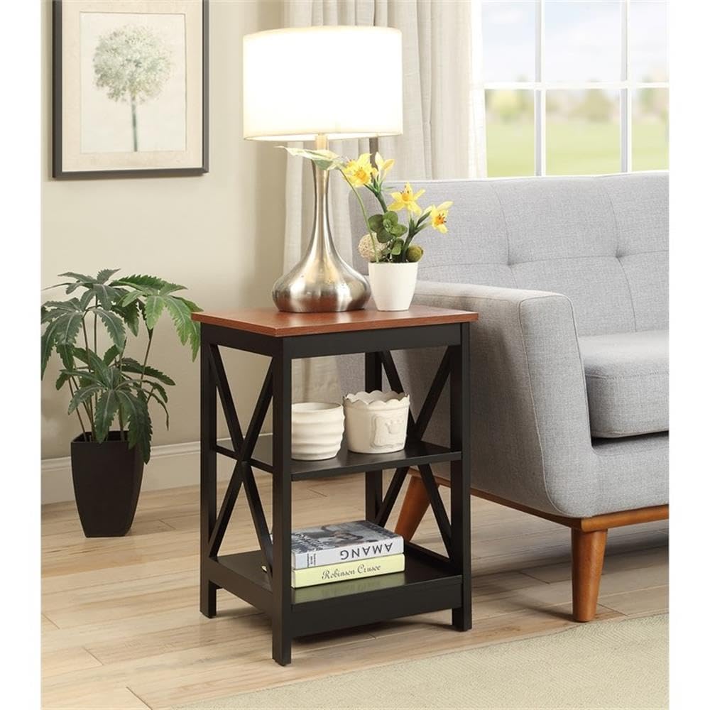 Home Square 2-Piece Solid Wood End Table Set - Black & Cherry Finish - Perfect for Living Room, Bedroom, or Office Side Tables