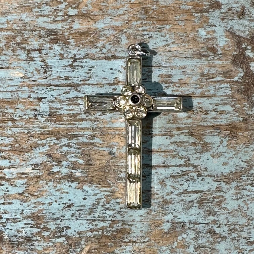 Vintage Sterling Silver Rhinestone Stanhope Cross Pendant Necklace - Elegant Religious Jewelry for Women, Perfect for Church, Weddings & Special Occasions