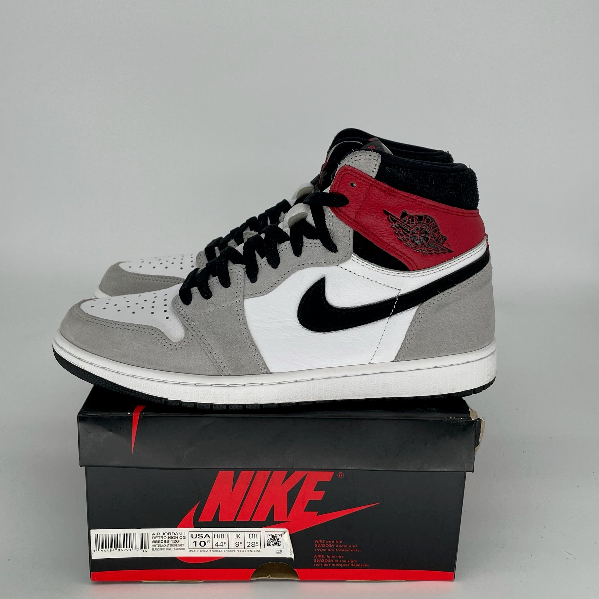 AIR JORDAN 1 Retro High OG 'Light Smoke Grey' Men's Basketball Shoes Size 10.5 - Style 555088-126 | Sneakers for Streetwear, Casual Wear & Basketball Games
