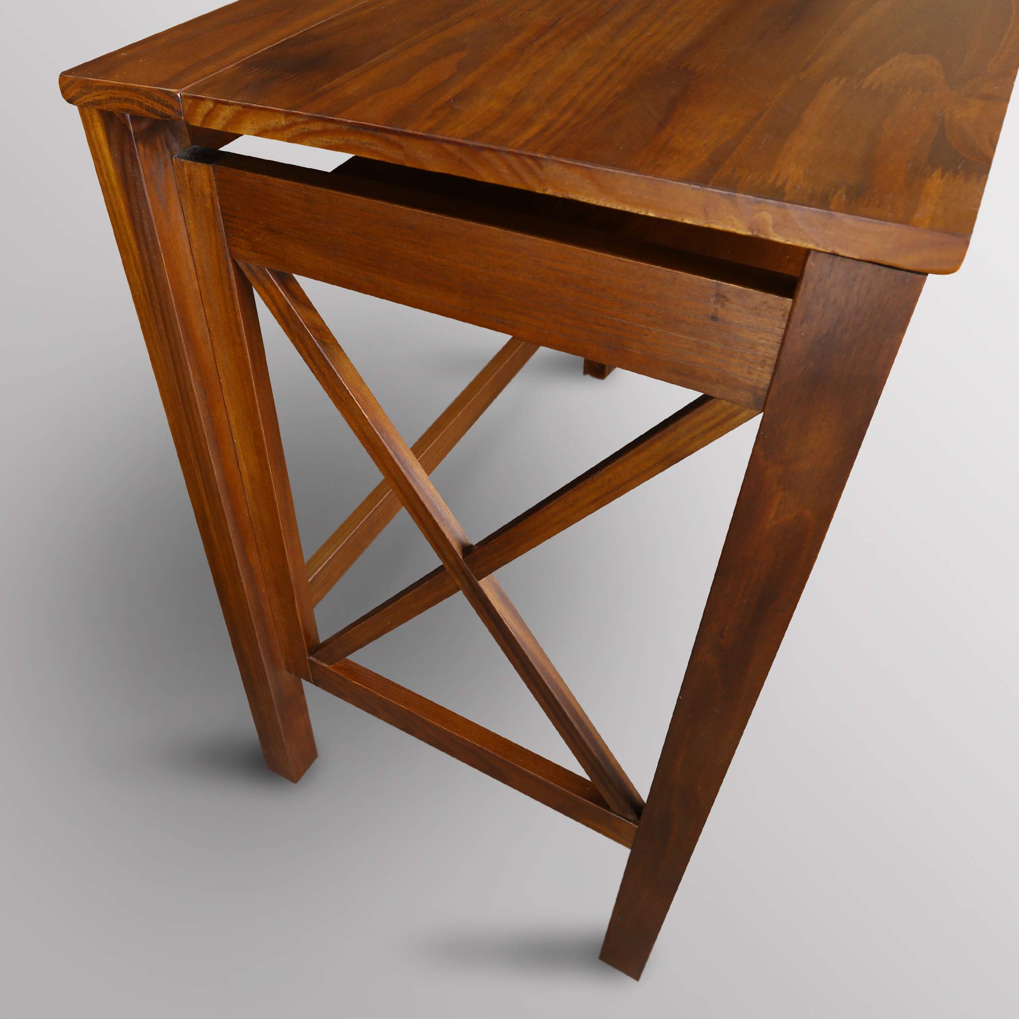 Casual Home Montego Pull Folding Desk - Warm Brown Wooden Writing Table with Storage Shelf | Space-Saving Home Office Desk for Small Rooms & Apartments