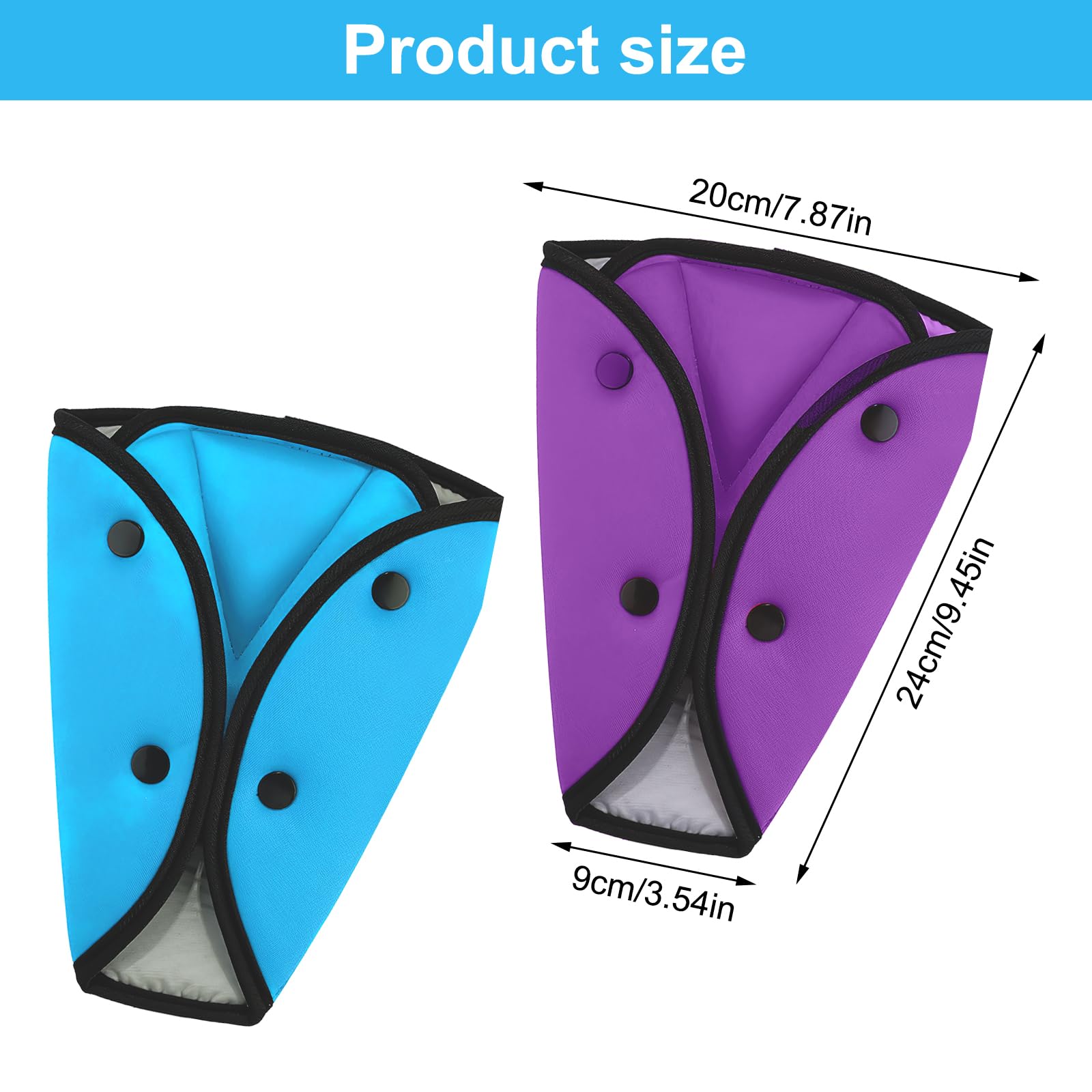 2 Pack Car Seat Belt Adjuster for Kids - Shoulder Pad & Triangle Positioner - Universal Fit for Baby, Toddler, Child & Adult - Soft Safety Belt Cover Protector (Purple & Blue) - Perfect for Road Trips & School Runs