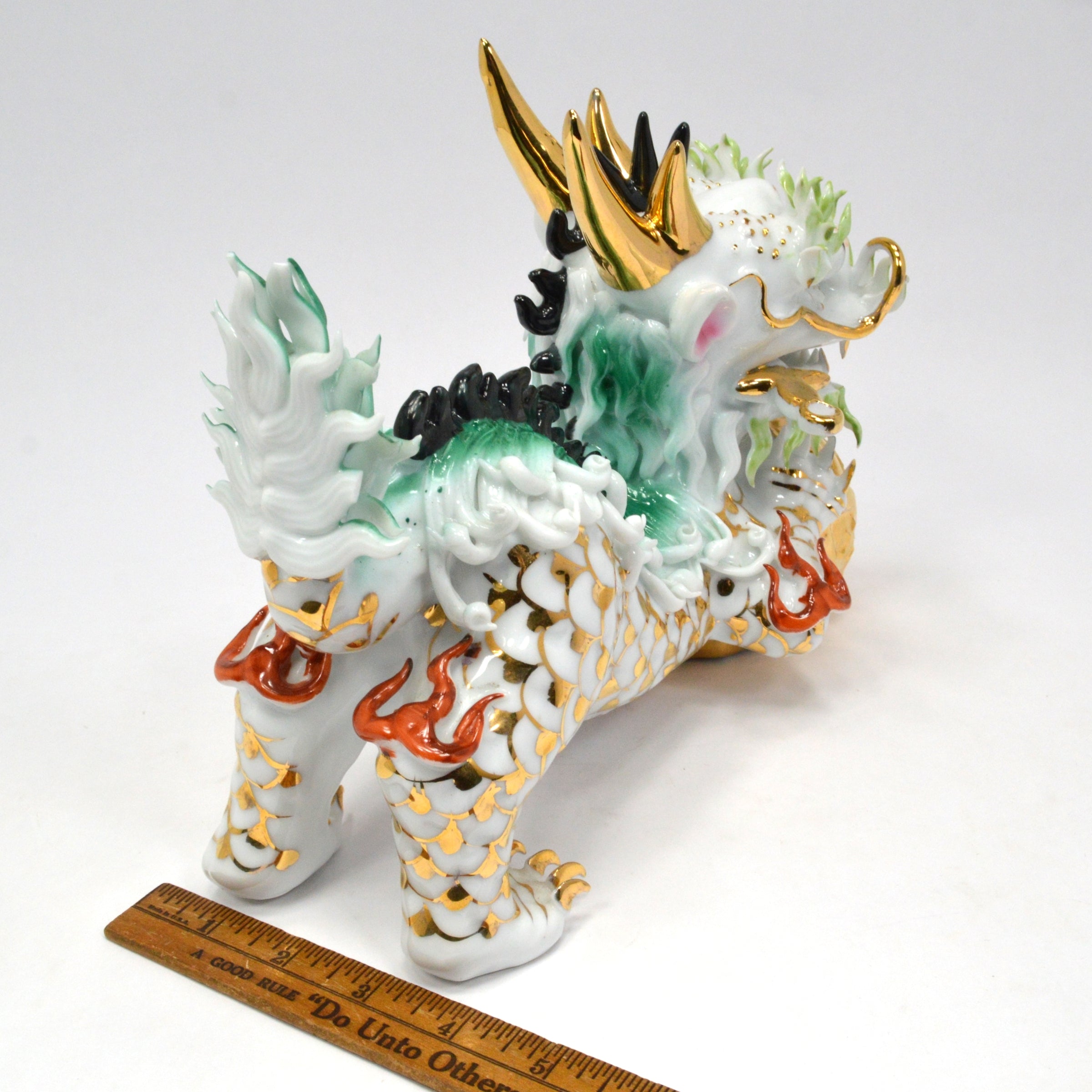 Imperial Chinese Fu Dog Foo Lion Porcelain Statue - Male Guardian Temple Figurine (Set of 2) for Home Decor, Feng Shui Protection & Asian Art Collection