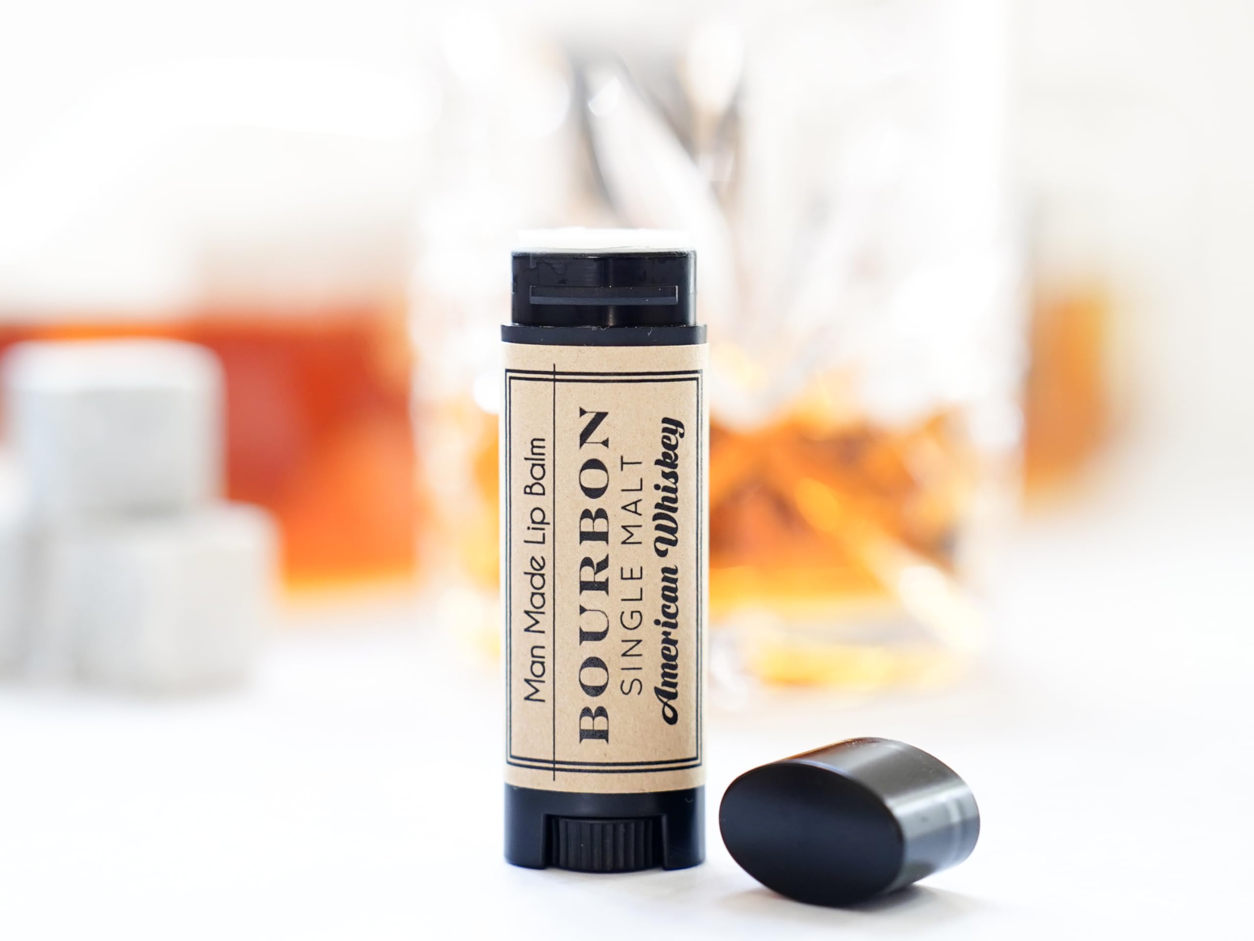 Bourbon Whiskey Flavored Lip Balm for Men - Moisturizing Chapstick with Unique Flavor, Funny Stocking Stuffer & White Elephant Gag Gift for Adults - Perfect for Dry Lips, Parties and Novelty Gifts