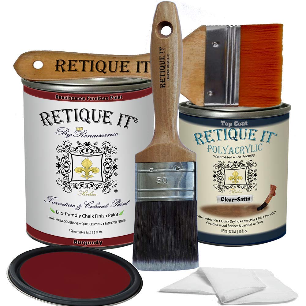 Retique It Chalk Furniture Paint by Renaissance DIY - 32oz Burgundy (59) for Wood, Cabinets & Home Decor - Easy DIY Chalk Finish Paint for Upcycling Projects