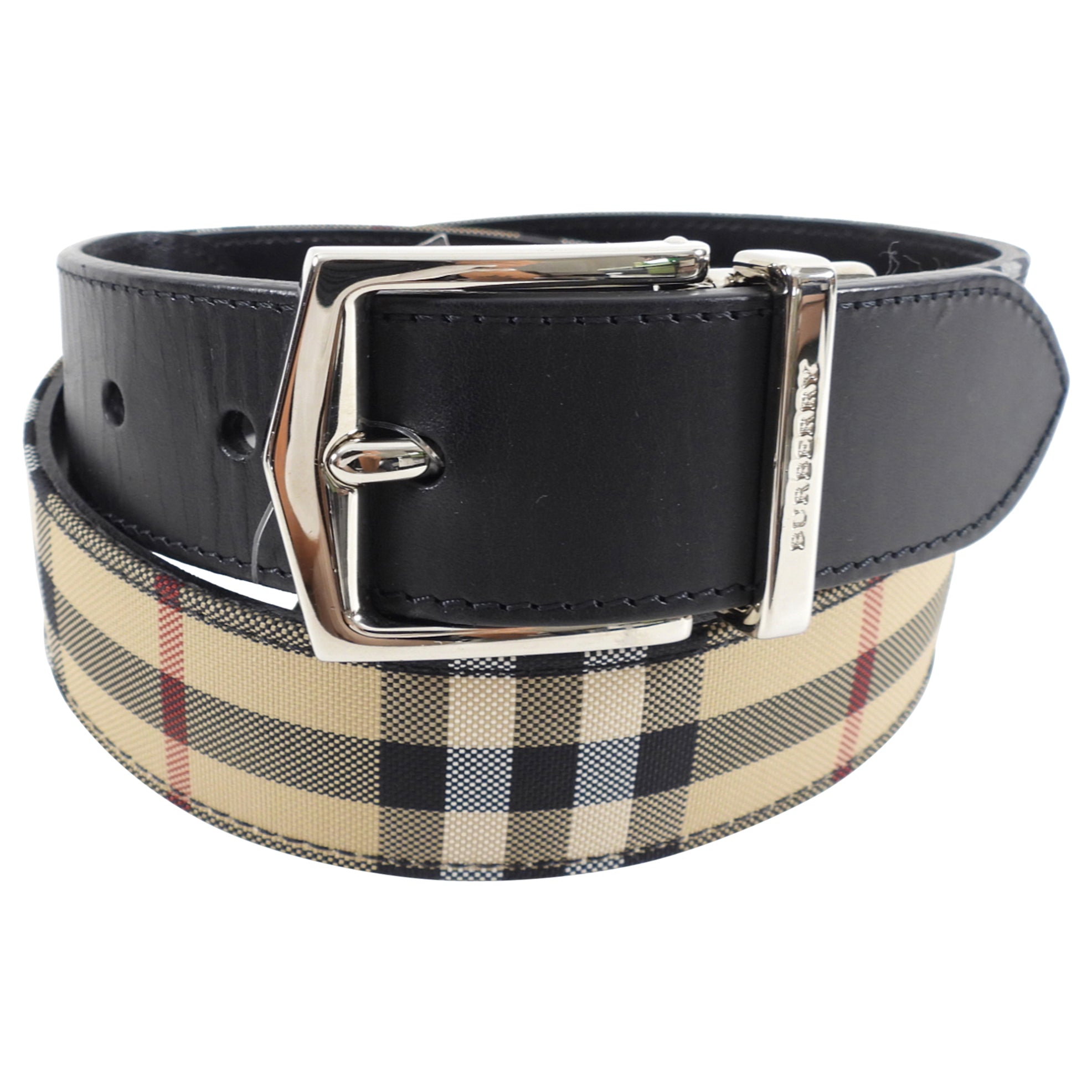 Burberry Reversible Belt - Nova Check & Black Leather - Size 80/32 - Perfect for Casual & Formal Outfits