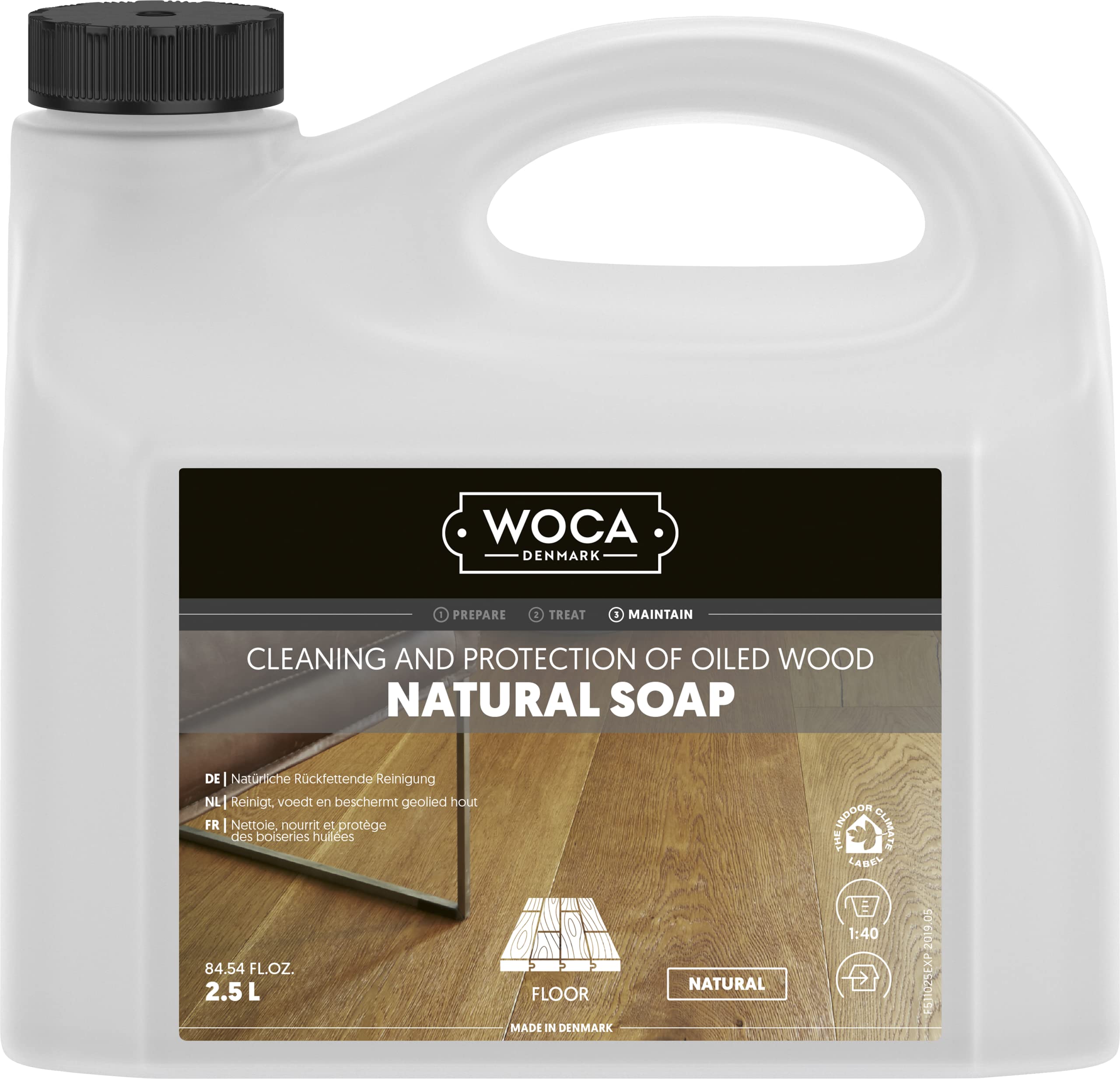 WOCA Natural Wood Cleaner Soap - 2.5L Eco-Friendly Oil Finish Cleaner for Hardwood Floors, Furniture, Tables, Cutting Boards & Toys | Safe for Kids & Food Surfaces | Perfect for Home, Kitchen & Nursery Cleaning