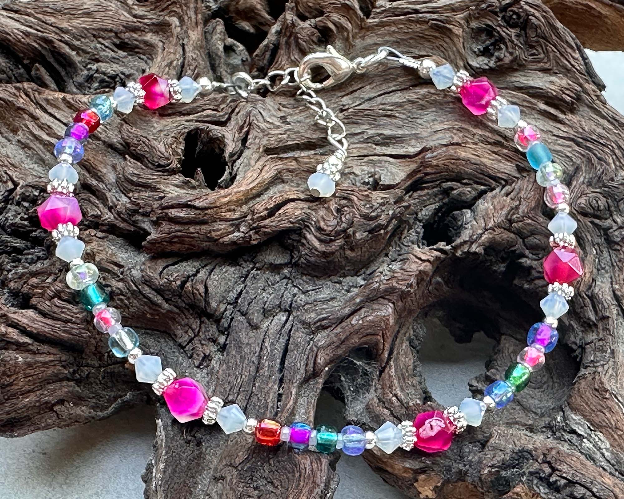 9 Hot Pink Agate Gemstone Beaded Anklet for Women - Elegant Handmade Adjustable Ankle Bracelet - Perfect for Beach, Summer, Boho Fashion & Gift Giving