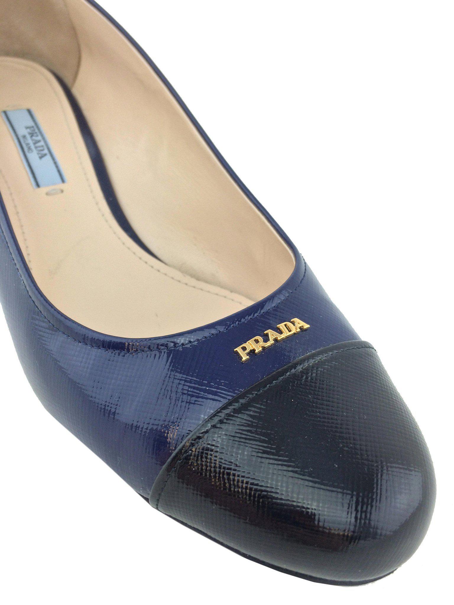 Prada Vernice Saffiano Cap Toe Pumps Women's Size 9 (IT39) - Luxury High Heels for Office, Party & Special Occasions