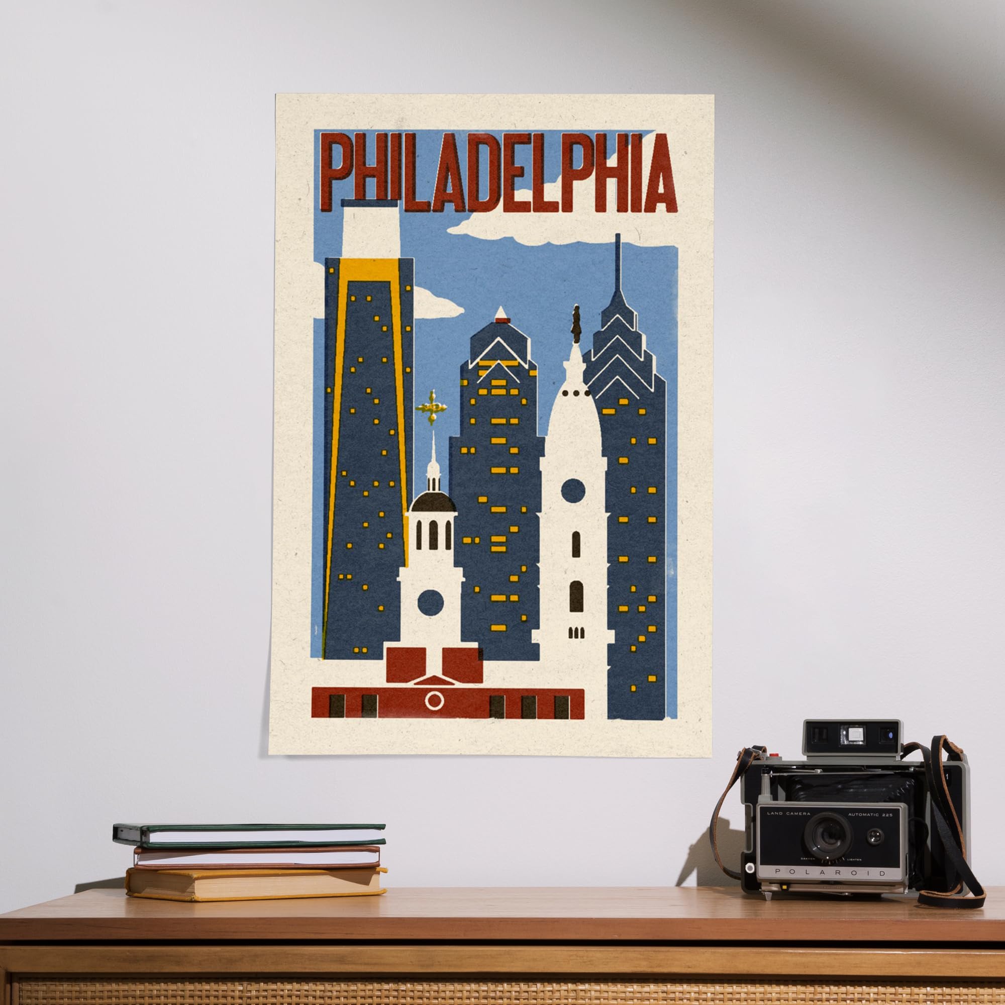 Lantern Press 16x24 Inch Giclee Print - Philadelphia Pennsylvania Woodblock Art - Wall Decor for Living Room, Bedroom & Office