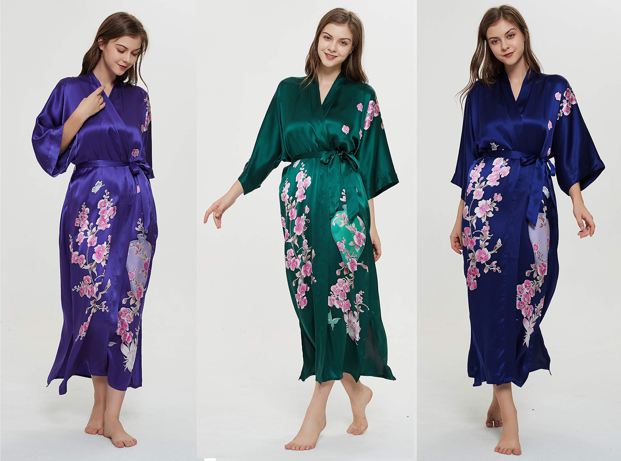 Hand-Painted Silk Kimono Robe for Women - Elegant Long Nightgown & Sleepwear for Relaxation, Lounging, and Special Occasions