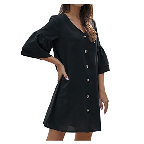 Women's Casual Button Down Shirt Dress - Long Sleeve Loose Fit Summer Sundress for Beach, Party & Everyday Wear | Flowy T-Shirt Style Dress for Women
