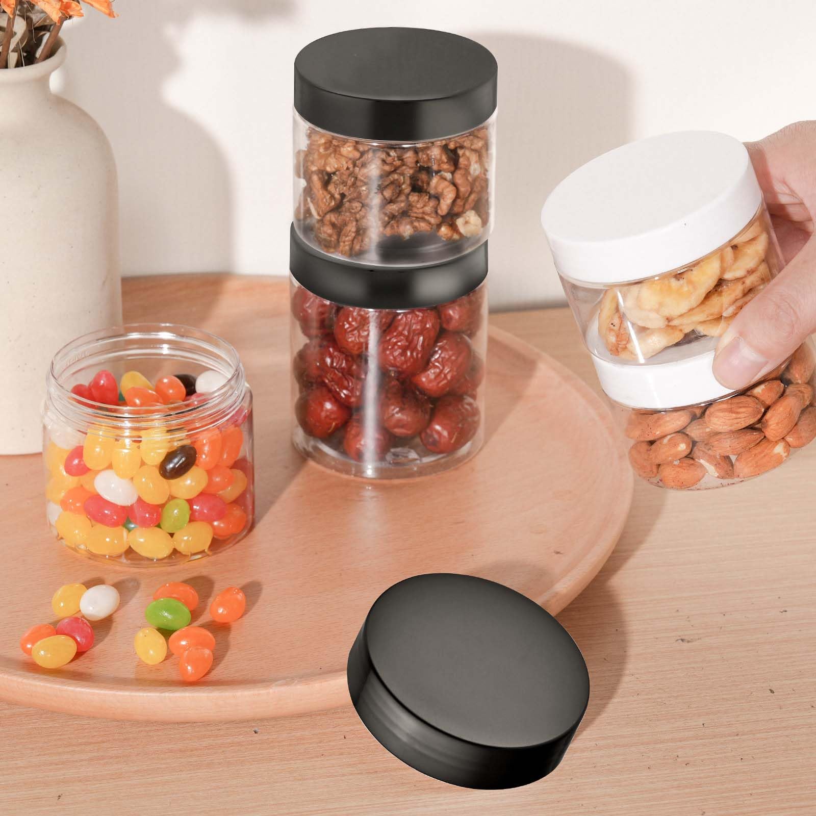 6 oz Clear Plastic Jars with Black Lids - 8 Pack Wide Mouth BPA-Free Food Grade Containers for Storage | Refillable Cosmetic Jars for DIY Crafts, Lotion, Cream, Slime & Spice | Perfect for Kitchen, Bathroom & Craft Room Organization