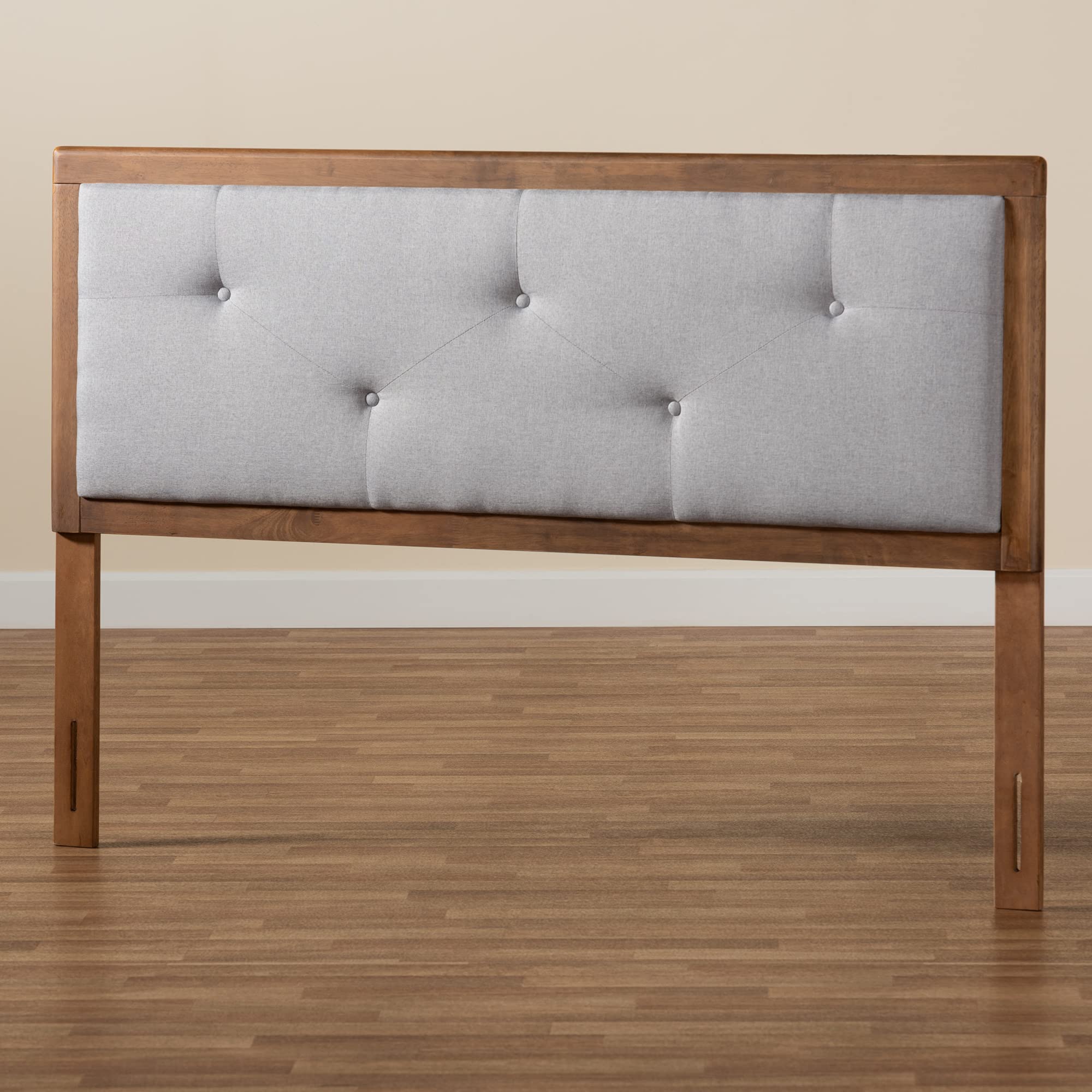 Baxton Studio Abner Modern Full Size Headboard - Light Grey Fabric Upholstery with Walnut Brown Wood Finish - Perfect for Contemporary & Transitional Bedroom Decor