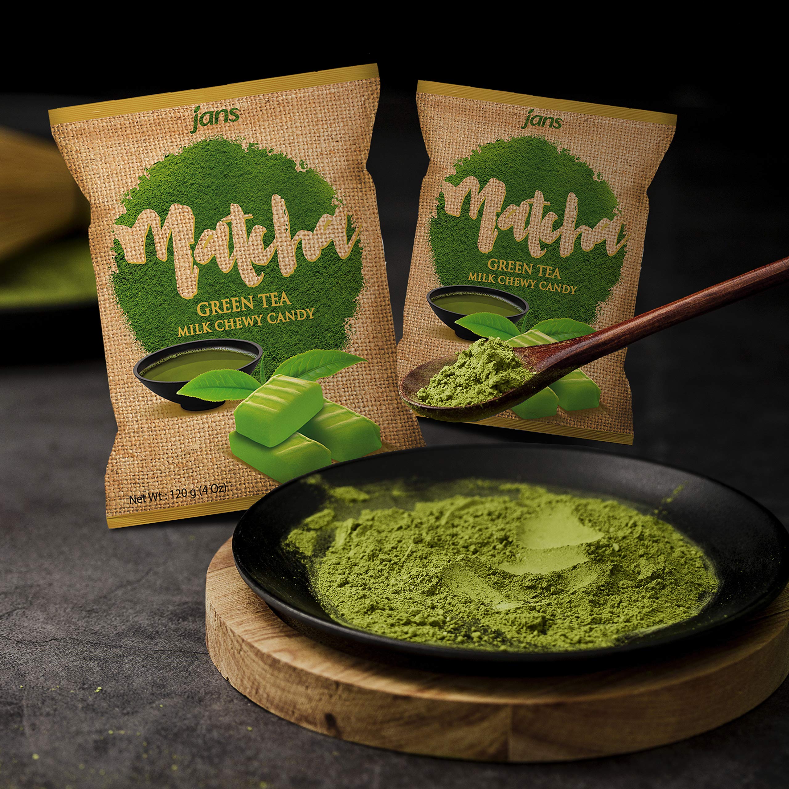 Premium Jans Milk Chewy Candy - Matcha Flavor (4-Pack, 4 oz Each) | Delicious Japanese Soft Candy for Snacking, Gifts & Tea Time Treats