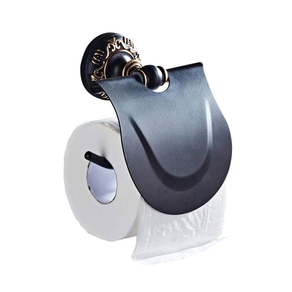 WSSBK Black Aluminum Wall-Mounted Toilet Paper Holder - Space Saving Bathroom Tissue Box Organizer with Punch-Free Installation for Modern Home & Apartment Bathrooms