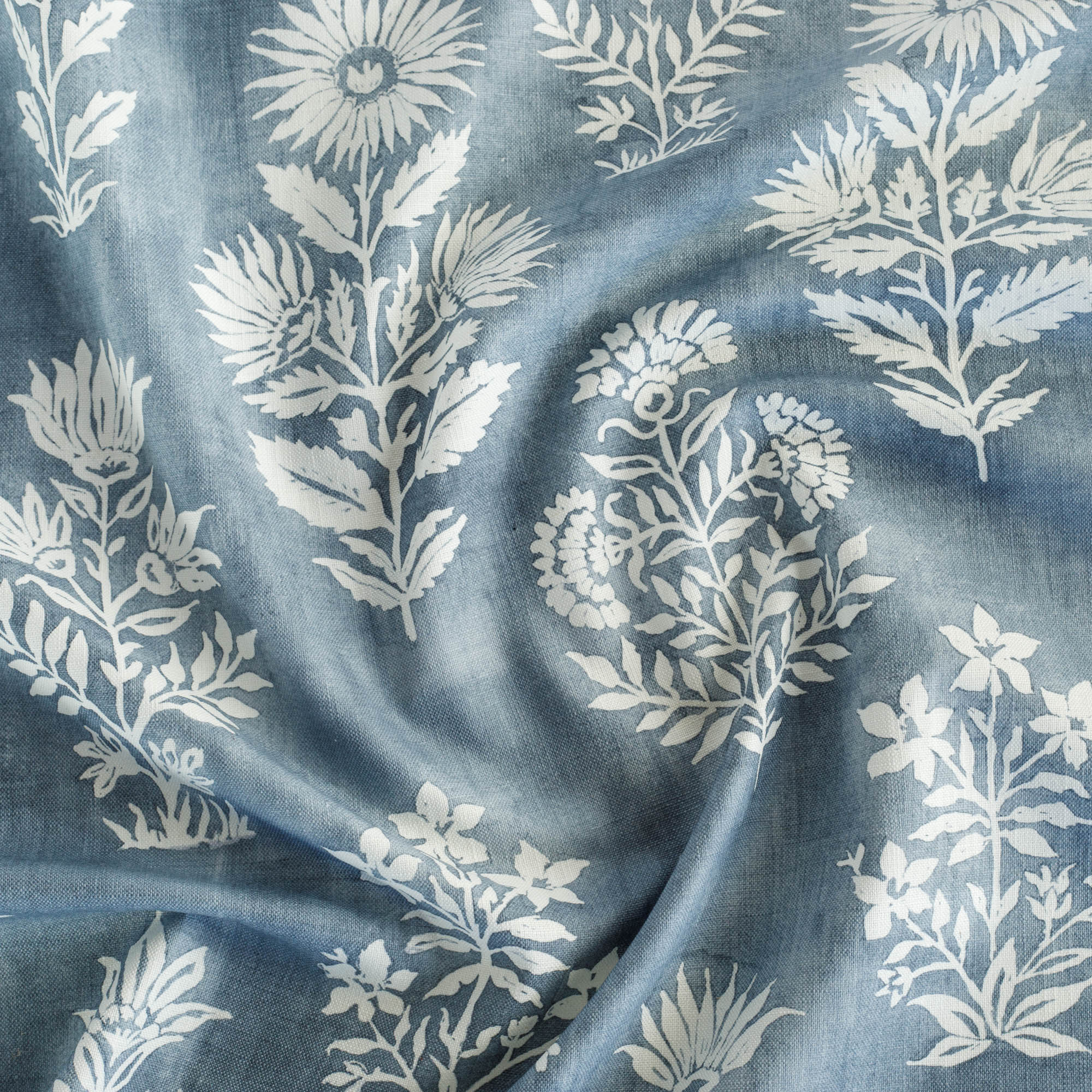 Premium Flora Fabric - Soft & Durable Denim Blue Cotton Material for DIY Crafts, Upholstery & Home Decor | Perfect for Sewing, Quilting & Fashion Projects