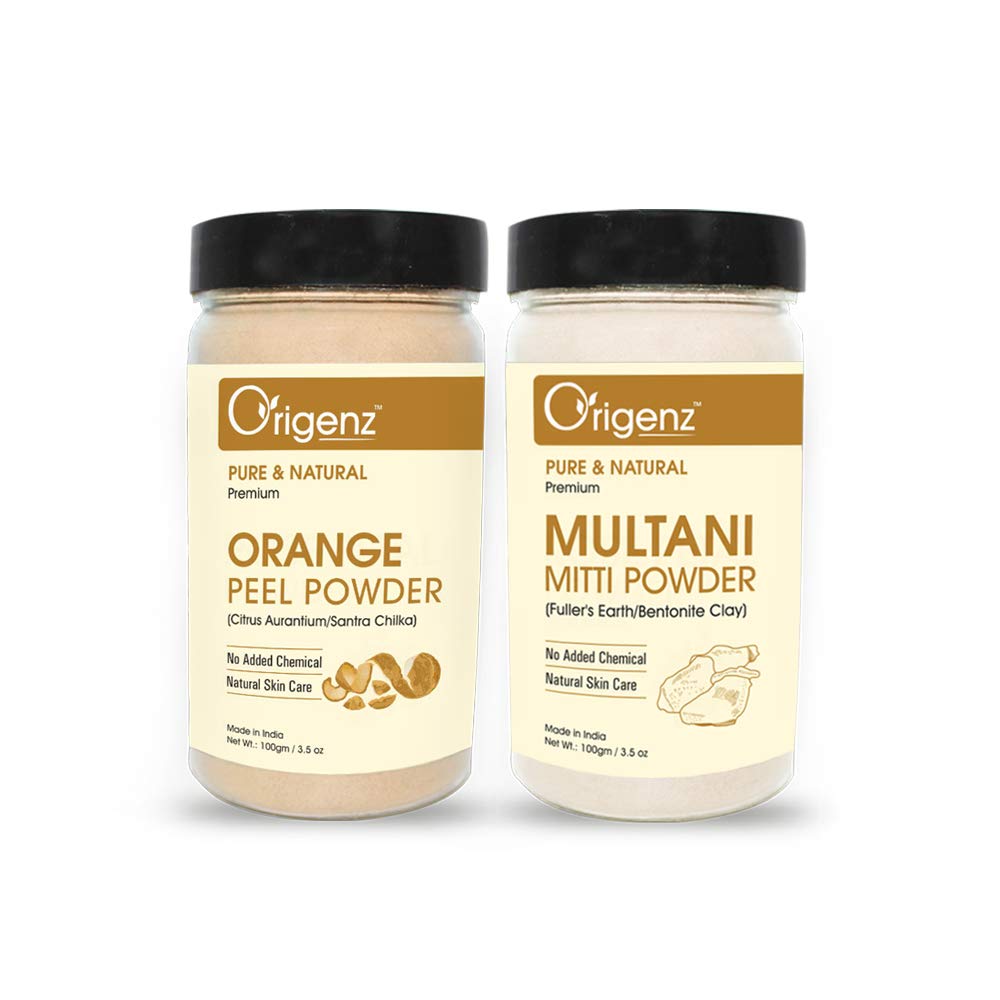Origenz Multani Mitti & Orange Peel Powder for Healthy Skin - Bentonite Clay Face Mask to Control Tanning & Acne (200g) | Natural Skin Nourishment | Perfect for DIY Spa & Glow Treatments at Home