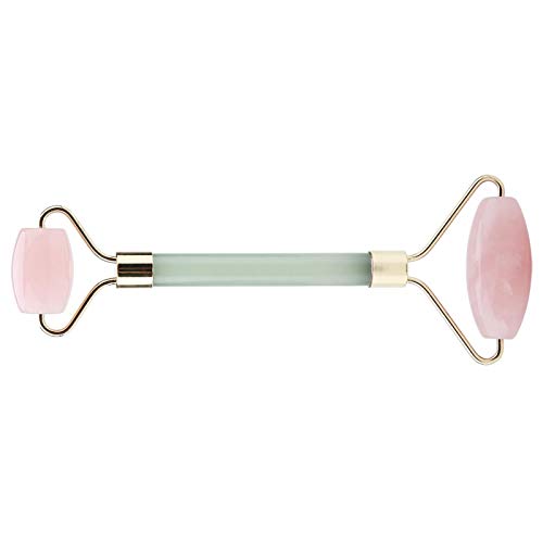 Natural Rose Quartz & Green Aventurine Double Head Facial Roller - Skin Care Tool for Women to Boost Blood Circulation & Reduce Puffiness - Perfect for Morning Routine & Spa Night Self-Care