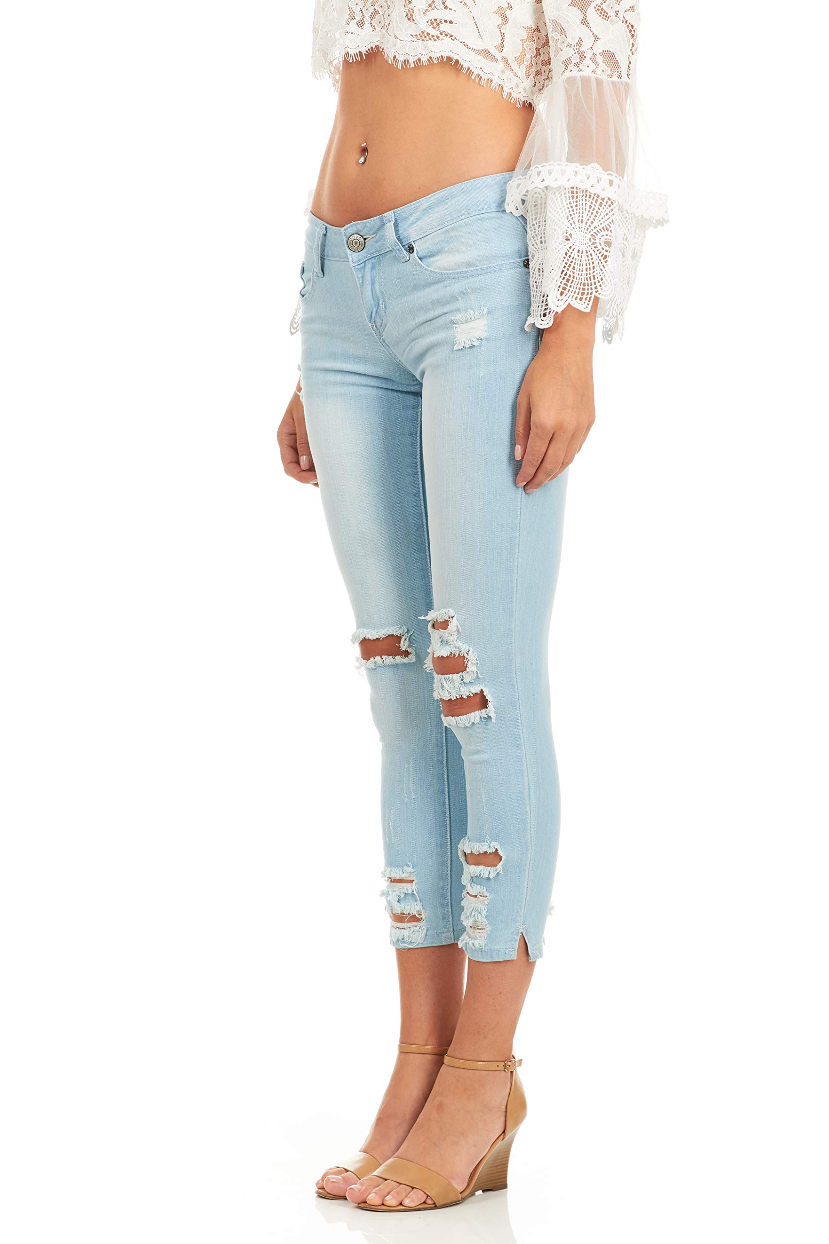 COVER GIRL Women's Ripped Cropped Skinny Jeans - High Waisted Stretch Denim Pants for Women | Perfect for Casual Outfits, Date Nights & Street Style Fashion