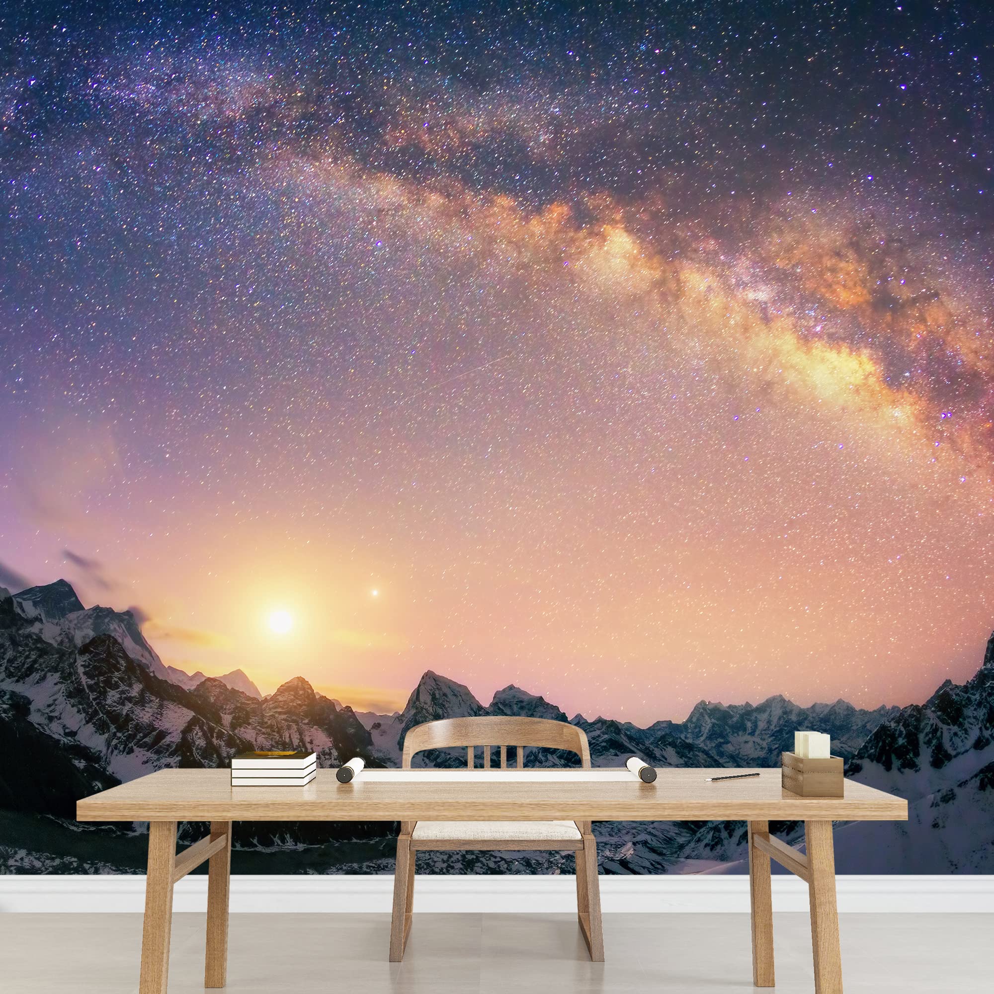 Wall26 - Stunning Milky Way Mountain Night View Wall Mural - Removable Self-Adhesive Large Wallpaper (66x96 inches) - Perfect for Bedroom, Living Room & Office Decor