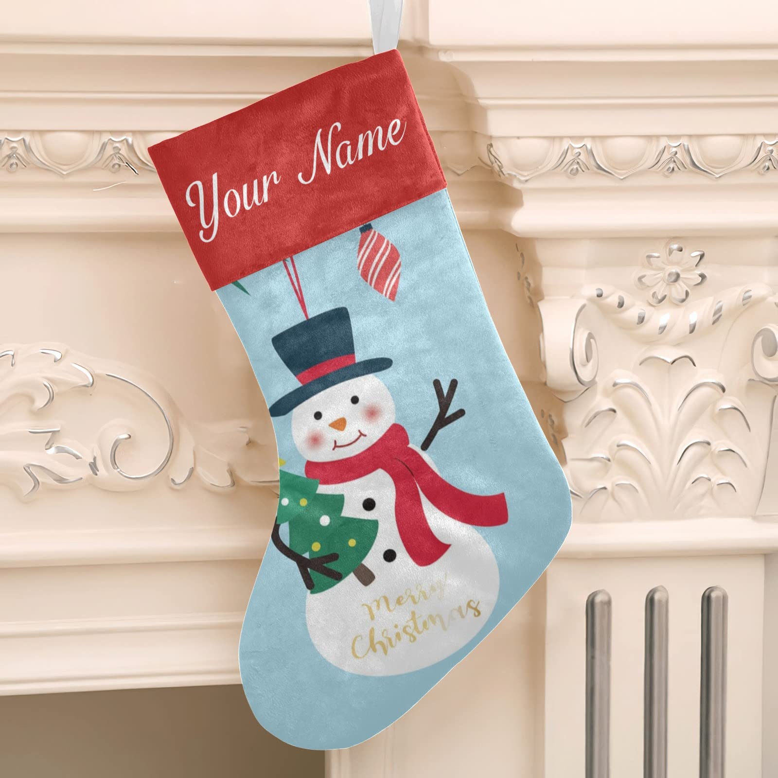 Personalized Snowman Christmas Stockings for Pets - Custom Name Dog Xmas Socks Gift (17.52 x 7.87 Inch) - Perfect for Holiday Decor & Pet Christmas Presents