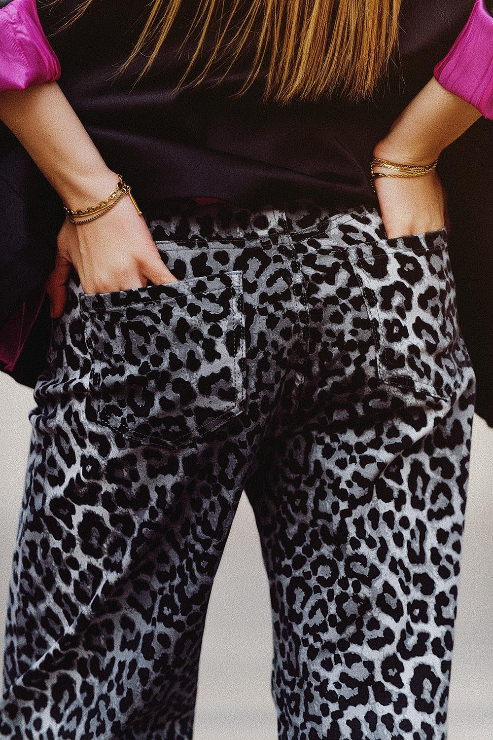 Leopard Print Gray Pants for Women - Stylish and Comfortable Casual Trousers for Everyday Wear, Office, and Night Out